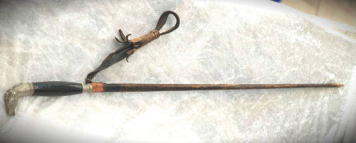 1800's Victorian Walking stick Sword with Leather Sheath - Horse Head White Metal Handle 730mm