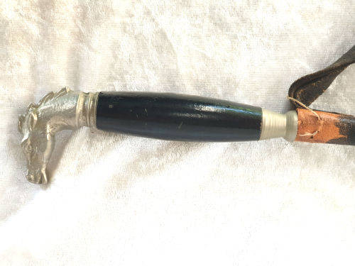 1800's Victorian Walking stick Sword with Leather Sheath - Horse Head White Metal Handle 730mm