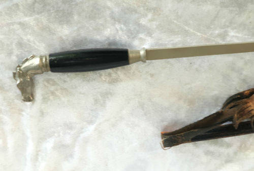 1800's Victorian Walking stick Sword with Leather Sheath - Horse Head White Metal Handle 730mm