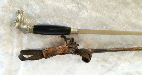 1800's Victorian Walking stick Sword with Leather Sheath - Horse Head White Metal Handle 730mm