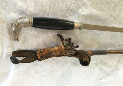 1800's Victorian Walking stick Sword with Leather Sheath - Horse Head White Metal Handle 730mm