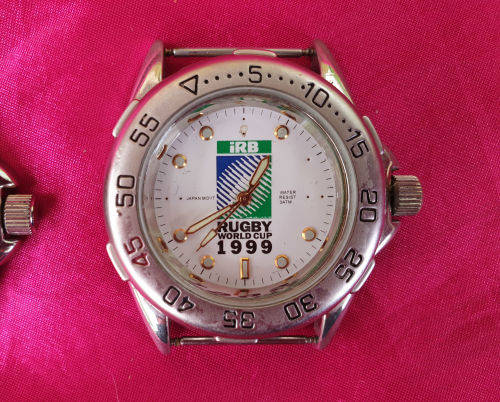 2 x 1999 Rugby World Cup Mens quartz watches- Running - New Batteries - see condition