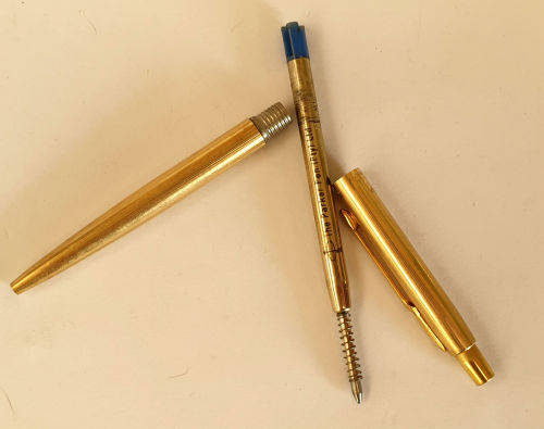 Vintage Rolled Gold Parker Ball Point pen with Parker T-Ball Refill made in England -ink still ok