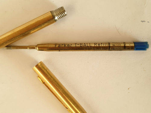 Vintage Rolled Gold Parker Ball Point pen with Parker T-Ball Refill made in England -ink still ok