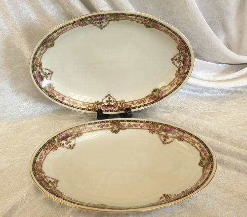 2 Vintage VICTORIA Czechoslovakia China Floral Oval Trays 25x225x145