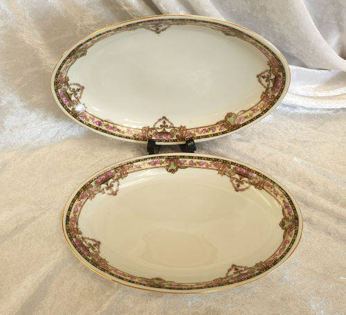 2 Vintage VICTORIA Czechoslovakia China Floral Oval Trays 25x225x145