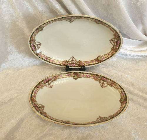 2 Vintage VICTORIA Czechoslovakia China Floral Oval Trays 25x225x145