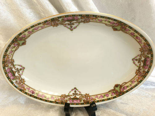 2 Vintage VICTORIA Czechoslovakia China Floral Oval Trays 25x225x145