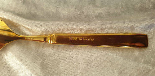 2 Vintage Gold Plated WHITE ENAMEL Boxed Sets of EBCO teaspoons and Cake Forks 12pc Unused