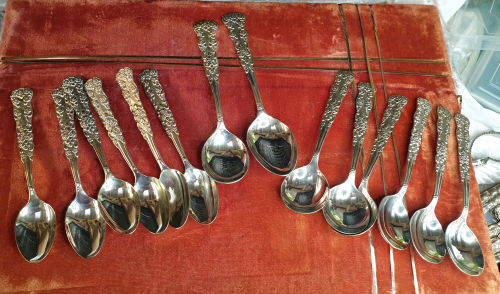 44 pc Antique/ Vintage German Silver (G.Silver) Cutlery set in Cabinet