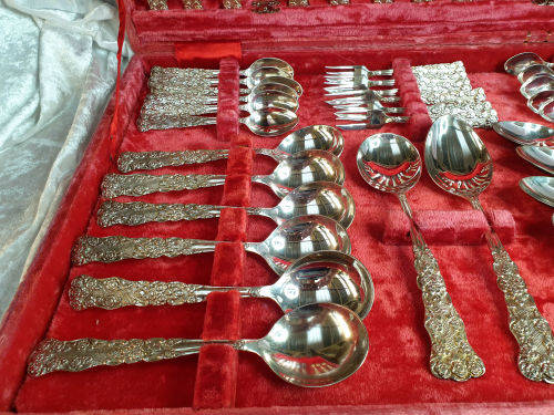 44 pc Antique/ Vintage German Silver (G.Silver) Cutlery set in Cabinet