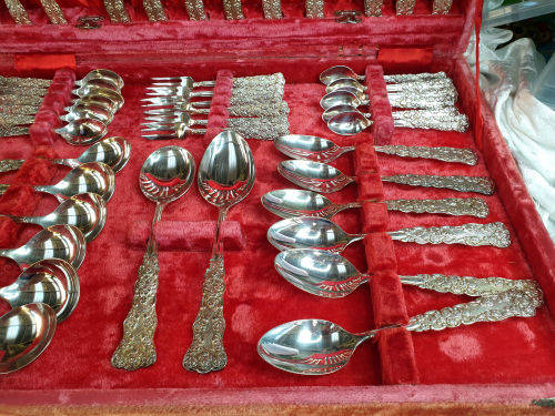 44 pc Antique/ Vintage German Silver (G.Silver) Cutlery set in Cabinet
