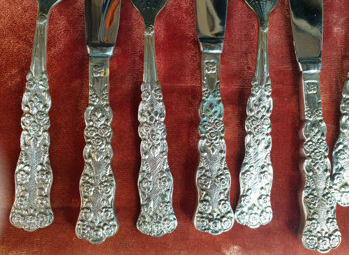 44 pc Antique/ Vintage German Silver (G.Silver) Cutlery set in Cabinet