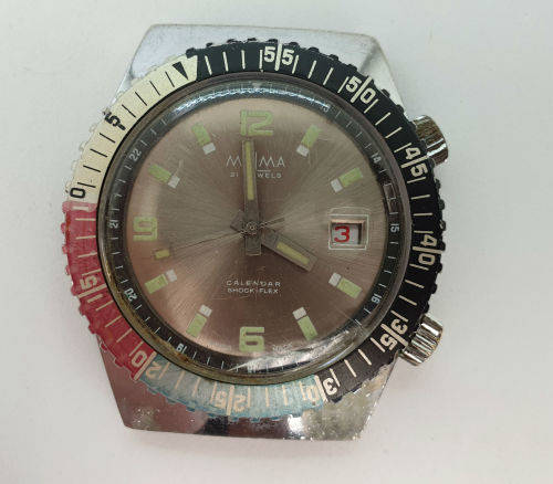 Rare Vintage Swiss Made MuLma watch 21 jewels 5ATM electronically Timed -Working -no strap