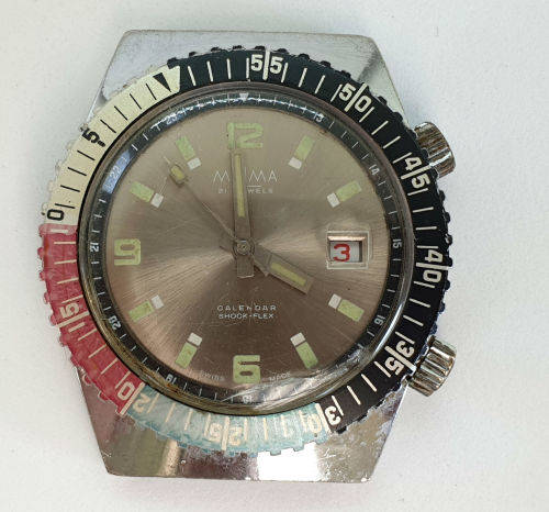 Rare Vintage Swiss Made MuLma watch 21 jewels 5ATM electronically Timed -Working -no strap