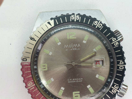 Rare Vintage Swiss Made MuLma watch 21 jewels 5ATM electronically Timed -Working -no strap