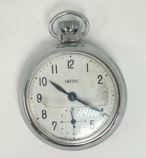 Vintage Smiths Mens Pocket Watch - working - Lens has a crack -Made in England