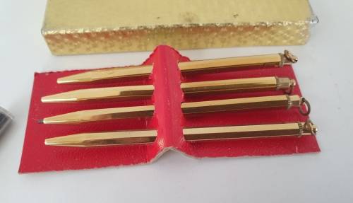 4 Vintage Brass mechanical  GAMES pencils in Box with 0,8mm leads -extra Leads included