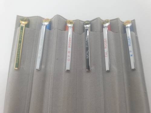 Vintage Set of 6 Slimline ballpoint Rugby pens Springboks,TVL,NTVL,OVS,Natal and WP Logos