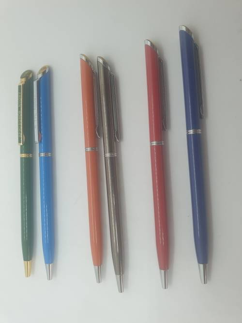 Vintage Set of 6 Slimline ballpoint Rugby pens Springboks,TVL,NTVL,OVS,Natal and WP Logos