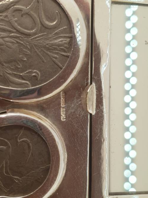 Rare Antique silver plated coin or change purse with Mirror- 2 old coins included