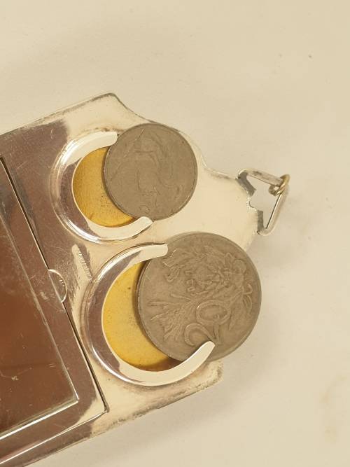 Rare Antique silver plated coin or change purse with Mirror- 2 old coins included