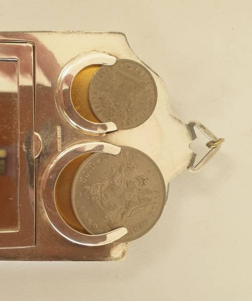 Rare Antique silver plated coin or change purse with Mirror- 2 old coins included
