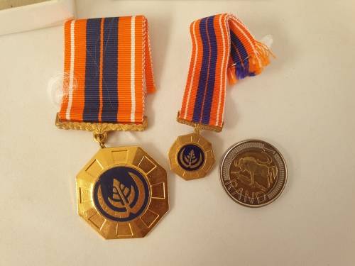 Large and Small Pro Patria Medals with ribbons South African Defence Force (SADF) number 86366