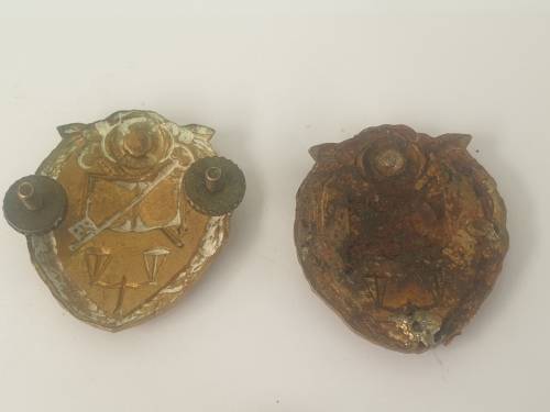 2 Old SA Prison Services collar  Badges- one with damage lugs 36x32mm