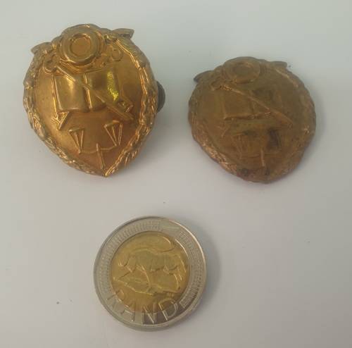 2 Old SA Prison Services collar  Badges- one with damage lugs 36x32mm