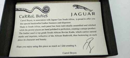 Carrol Boyes JAGUAR Hand crafted Leather Business Card Dispencer still in box