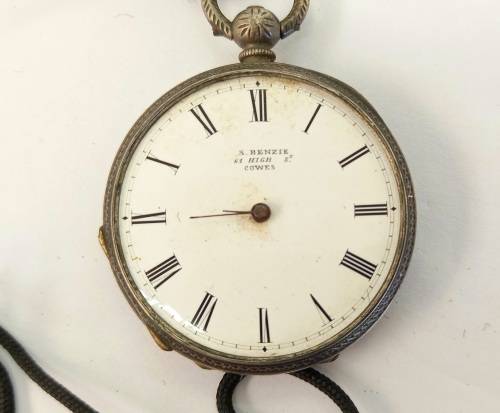 Rare 1800's Antique BENZIE of Cowes. Fine Silver Swiss Key wind  Pocket watch. see condition