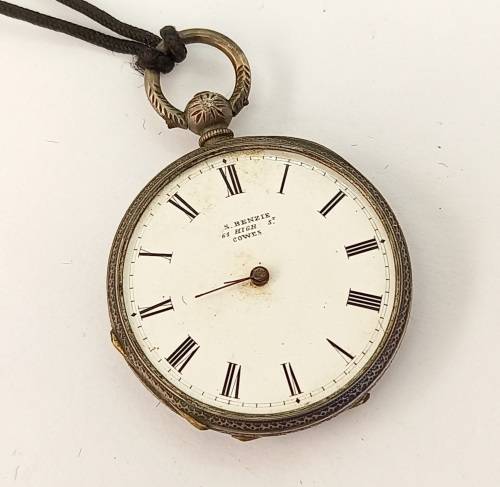 Rare 1800's Antique BENZIE of Cowes. Fine Silver Swiss Key wind  Pocket watch. see condition