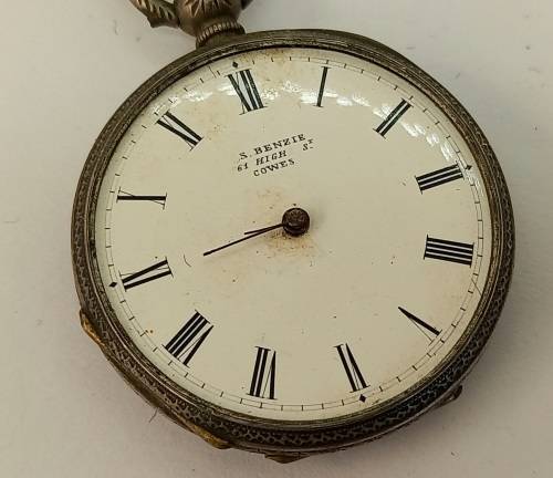 Rare 1800's Antique BENZIE of Cowes. Fine Silver Swiss Key wind  Pocket watch. see condition