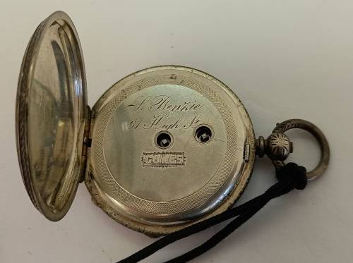 Rare 1800's Antique BENZIE of Cowes. Fine Silver Swiss Key wind  Pocket watch. see condition