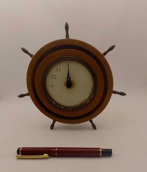 Vintage Ships Wheel Mechanical wind 8 day Clock - working - no lens - Made in the USA -