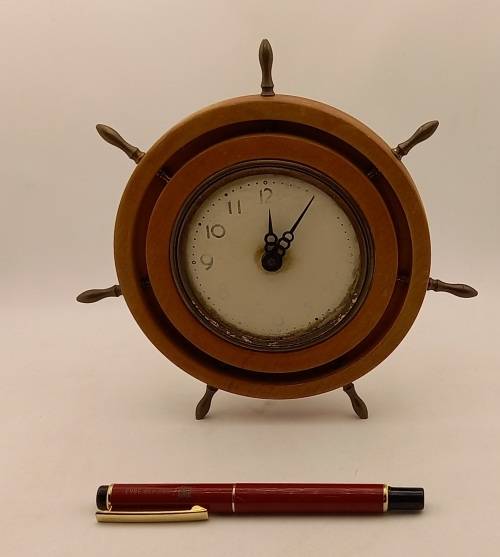 Vintage Ships Wheel Mechanical wind 8 day Clock - working - no lens - Made in the USA -