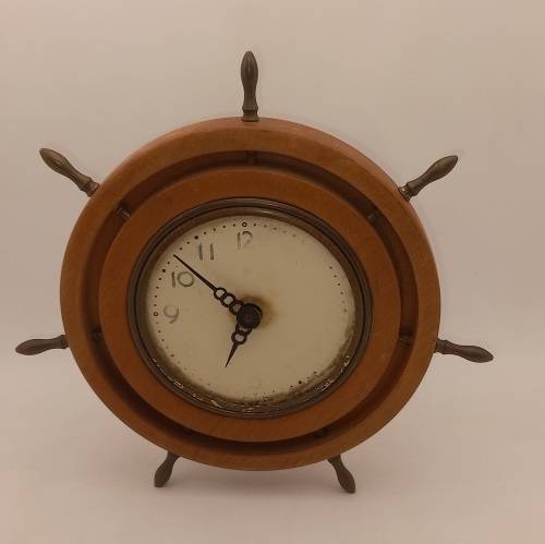 Vintage Ships Wheel Mechanical wind 8 day Clock - working - no lens - Made in the USA -