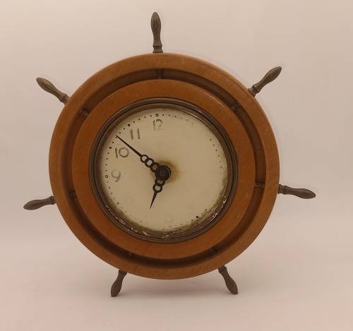 Vintage Ships Wheel Mechanical wind 8 day Clock - working - no lens - Made in the USA -