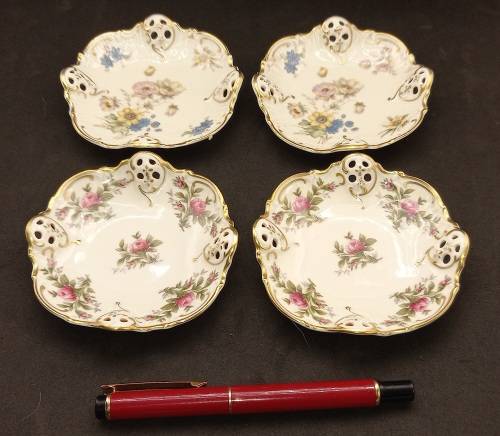 4 Antique 1910 ROSENTHAL Kronach-Germany Moliere Pierced Reticulate Bon Bon Dishes