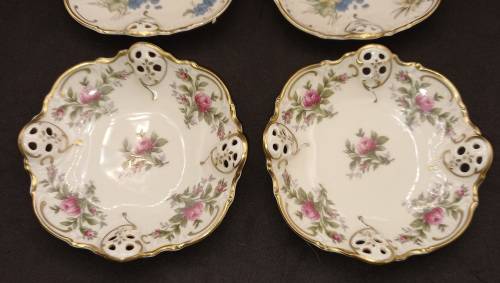 4 Antique 1910 ROSENTHAL Kronach-Germany Moliere Pierced Reticulate Bon Bon Dishes