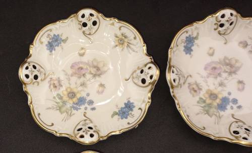 4 Antique 1910 ROSENTHAL Kronach-Germany Moliere Pierced Reticulate Bon Bon Dishes