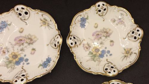 4 Antique 1910 ROSENTHAL Kronach-Germany Moliere Pierced Reticulate Bon Bon Dishes