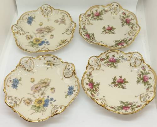 4 Antique 1910 ROSENTHAL Kronach-Germany Moliere Pierced Reticulate Bon Bon Dishes