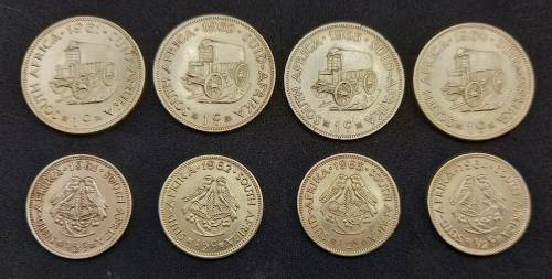 8 Coins - 1961-1964 R.S.A one Cents AND ½ Cents (Bid is for all 8 in photos)