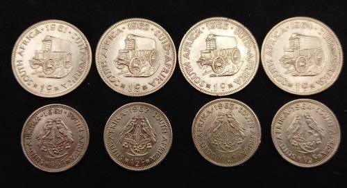 8 Coins - 1961-1964 R.S.A one Cents AND ½ Cents (Bid is for all 8 in photos)