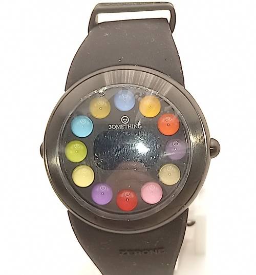 Unused (New) ZERONE Crossover 30METHING "dot dot dot" IP Black with 12 Colored Spheres Digital Watch