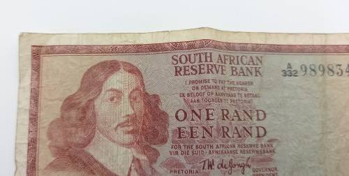 1973 1 Rand -English - Afrikaans - T.W. De jongh-Springbok Watermark