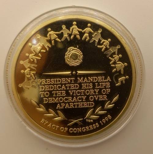 Collectable Nelson Mandela Gold Plated Coin in Capsule 40x3mm