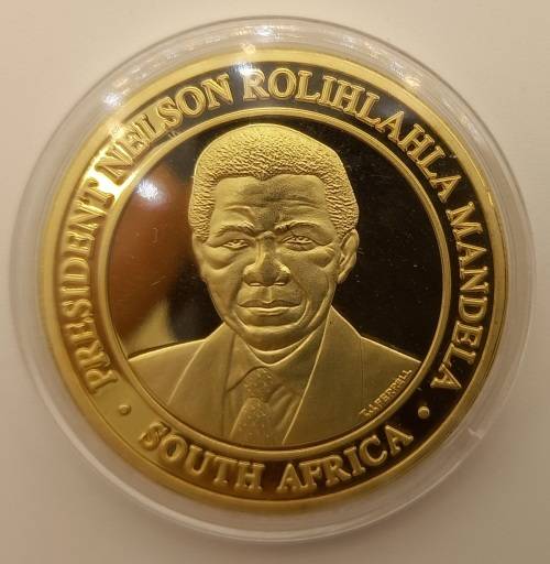 Collectable Nelson Mandela Gold Plated Coin in Capsule 40x3mm
